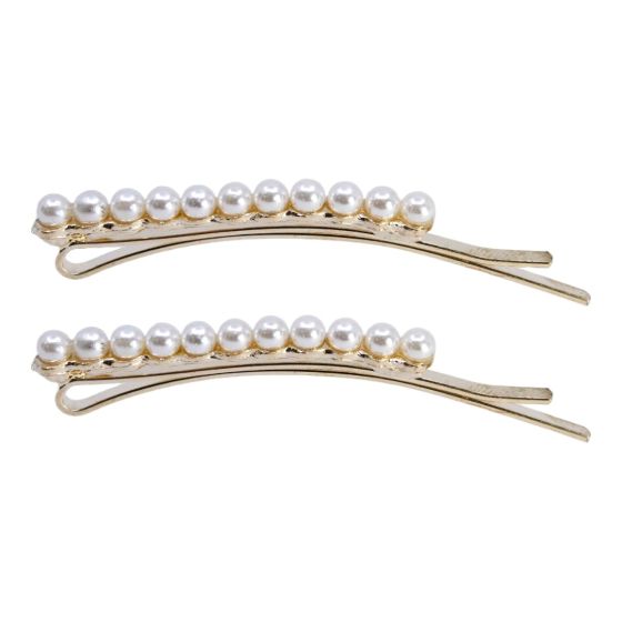 Gold colour plated hair slides with imitation pearls.
