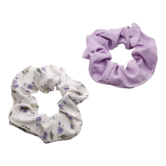 Floral print and plain scrunchie set.
In assorted pastel colours of Baby Pink, Baby Blue and Lilac
