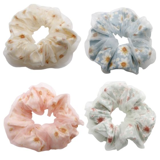 Organza floral print scrunchies.
