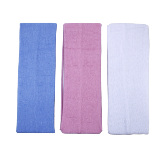 Wide, soft cotton feel, stretchy kylie bands.
In assorted Pastel colours of Pink, Blue and White
