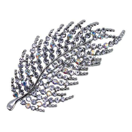 Rhodium or Rose Gold colour plated leaf design brooch encrusted with genuine crystal stones.
