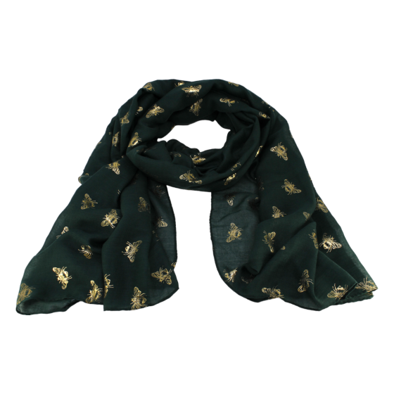 Soft cotton feel maxi scarves with a Gold colour foil bee print.
