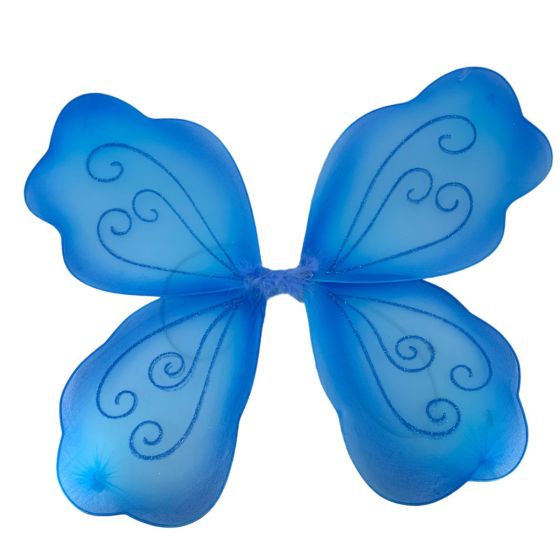 Kids Blue Butterfly fairy wings with blue glitter detail and feathers.
