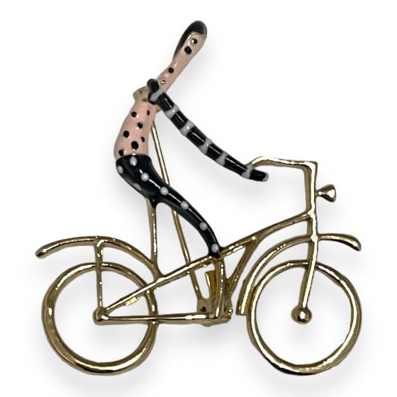 Venetti Gold Colour Plated Cycle With Enamel Cyclist 