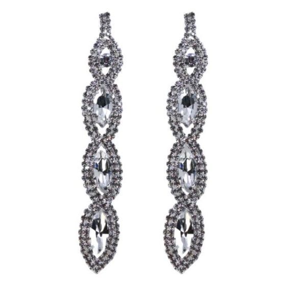 Ladies diamante long  drop earrings with a mixture of small genuine crystal stones and glass 

Available in Rhodium colour plating.

sold as a pack of 3 

Size approx 11  x 2.5cm