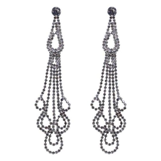 Ladies diamante long  drop earrings with genuine small crystal stones.

Available in Rhodium colour plating.

sold as a pack of 3 

Size approx 11  x 2.5cm