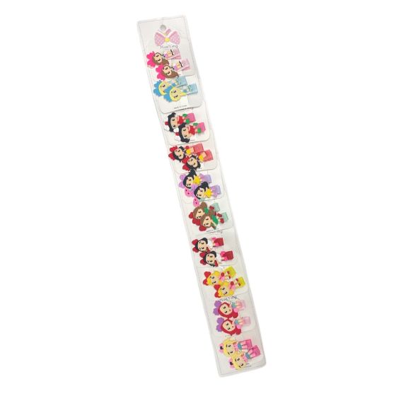 Assorted girl design motifs on a fabric covered concord clip in assorted designs and colours .

Sold as a pack of 10 pairs on a clip strip for easy sale 