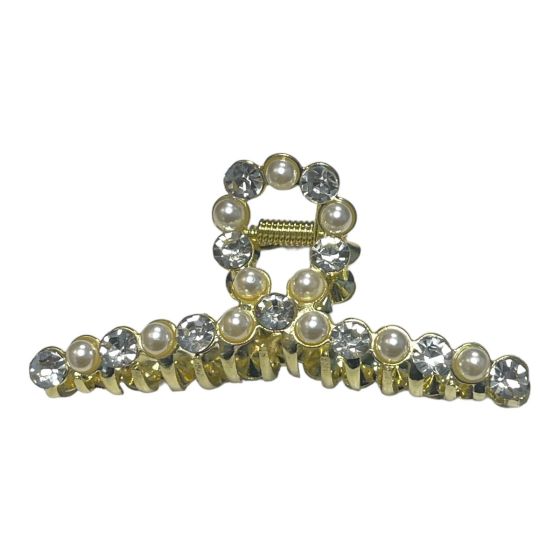Nice quality Gold colour plated rectangular  clamp with imitation pearl and genuine crystal stones .

Available as a pack of 3.

Size approx 8.cm  