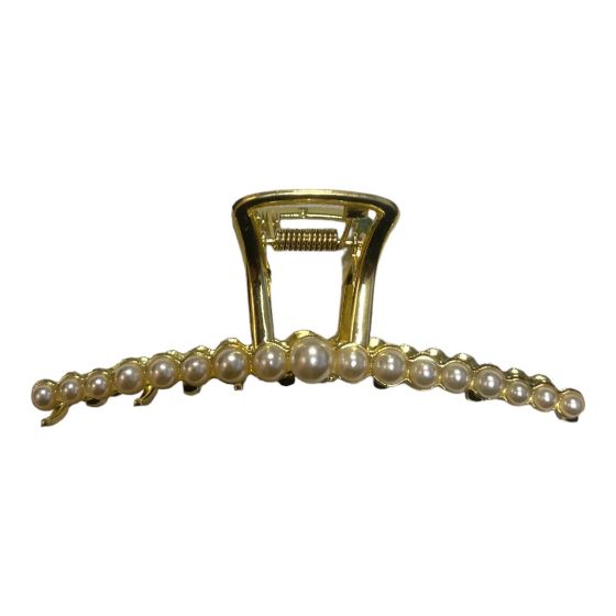 Quality gold colour plated  metal clamp encrusted with imitation pearls   .

Sold as a pack of 3 .

Size approx 9.5 cm