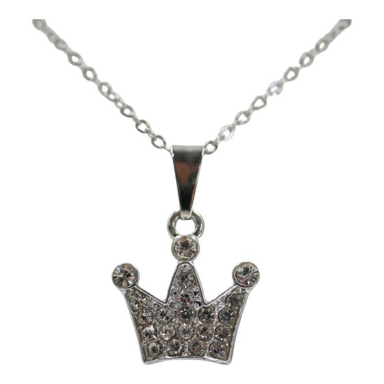 Rhodium colour plated crown design pendant  with genuine crystal stones.
