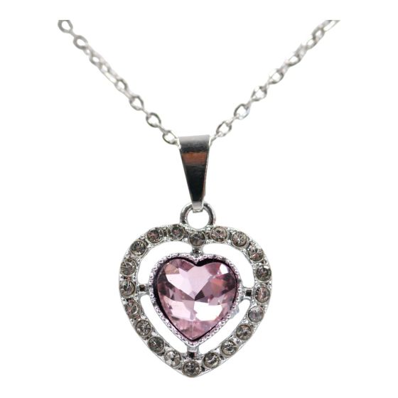 Rhodium colour plated heart design pendant  with genuine crystal stones.

