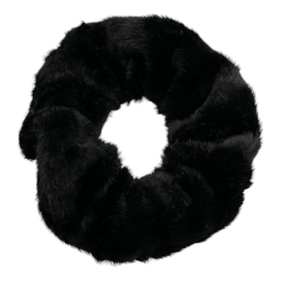 Black faux fur scrunchies.
