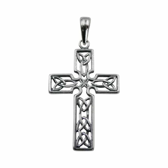 Oxidised Rhodium plated sterling Silver Celtic cross pendant.
