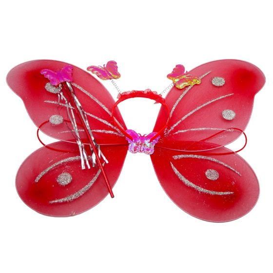 Girls butterfly wings, bopper and wand set with iridescent butterfly's and glitter detail.

