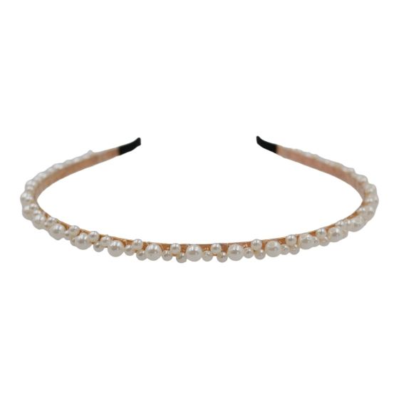 Rose Gold colour plated headband with imitation White pearls.
Measuring approx. 0.5cm wide.
Pack of 6.