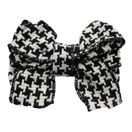 Black and White houndstooth tweed bow concord with Gold colour lurex threads.
