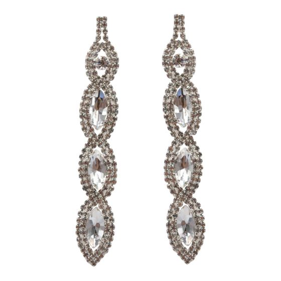 Rhodium colour plated pierced drop earrings with genuine Clear crystal stones.
