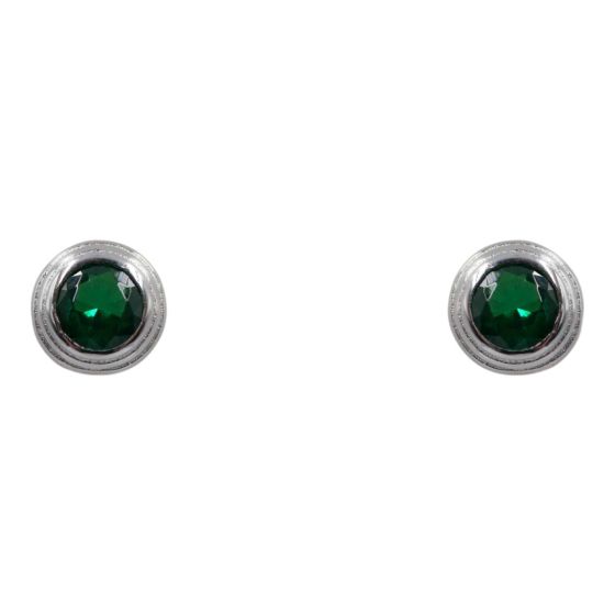 Rhodium plated sterling Silver stud earrings with Emerald cubic zirconia stones.
