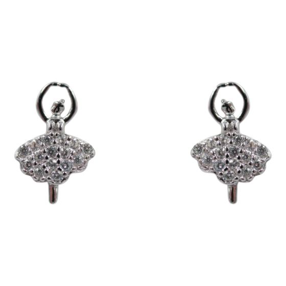 Rhodium plated sterling Silver ballerina design stud earring with Clear cubic zirconia stones.
