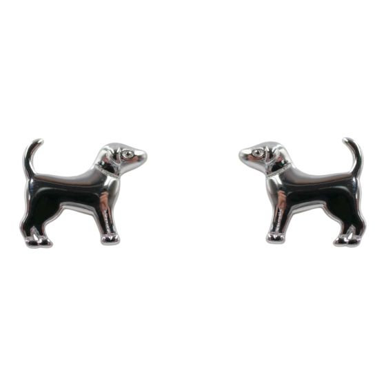 Rhodium plated sterling Silver dog design stud earrings.
