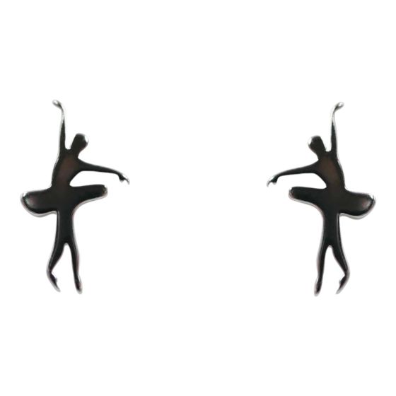 Rhodium plated sterling Silver ballerina design stud earrings.