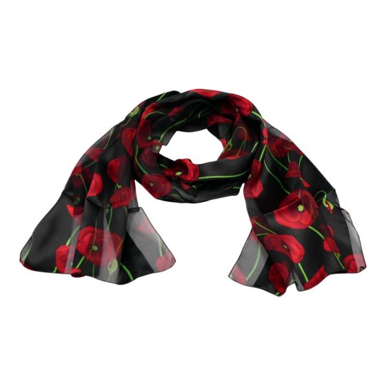 Poppy design satin & Stripe scarves.
