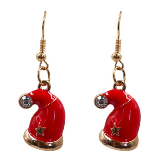 Venetti collection, Gold colour plated Santa Christmas hat design pierced drop earrings with coloured enamelling and a genuine Clear crystal stone.
