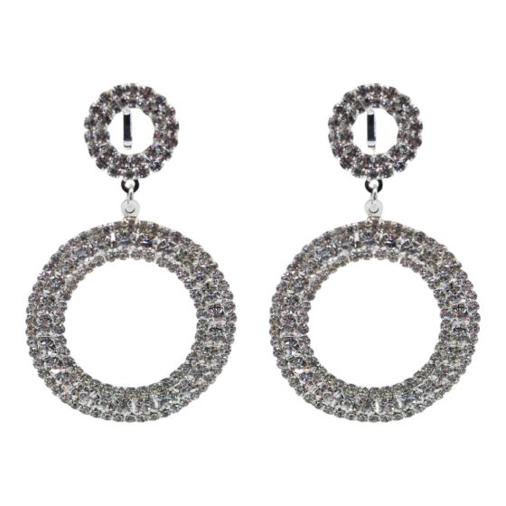 Venetti collection, Rhodium colour plated clip-on drop earrings with genuine Clear crystal stones.
