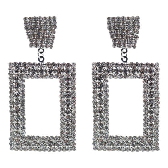 Venetti collection, Rhodium colour plated clip-on drop earrings with genuine Clear crystal stones.
