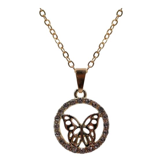 Gold colour plated butterfly design pendant with genuine Clear crystal stones.
