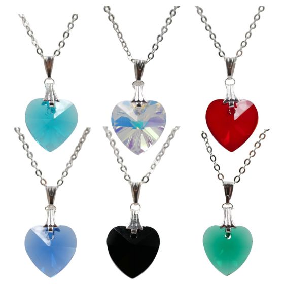 Rhodium colour plated faceted glass heart pendant.
