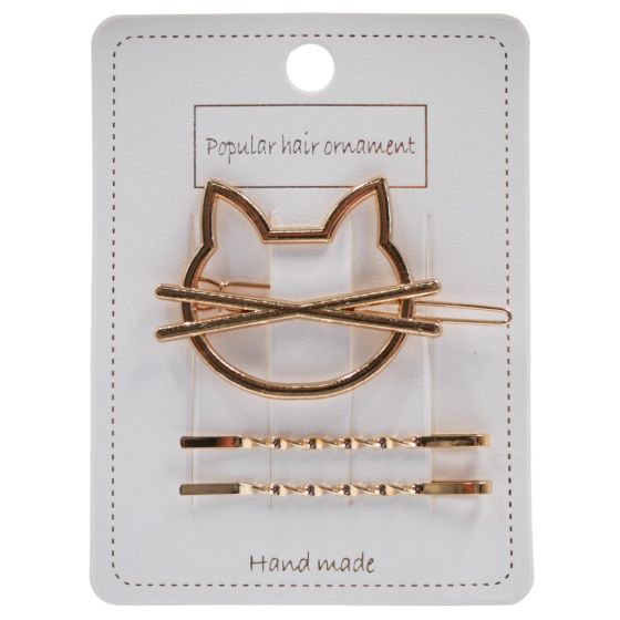 Gold colour plated twist hair slides and cat clip.
