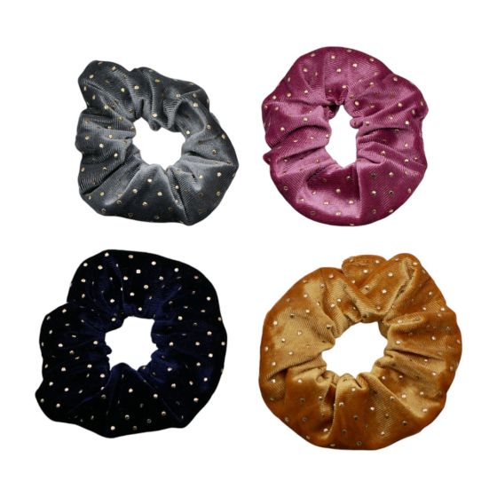 Velvet Scrunchies With Gold Dots 