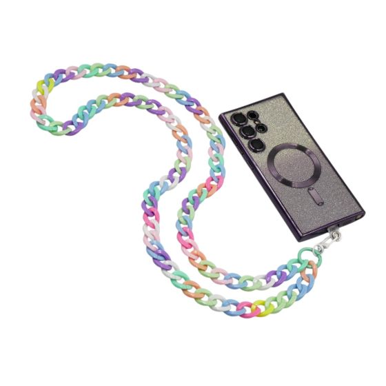 Multicolour fashion acrylic crossbody phone chain.
