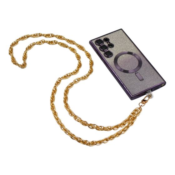 Fashion Gold colour plated crossbody phone chain.
