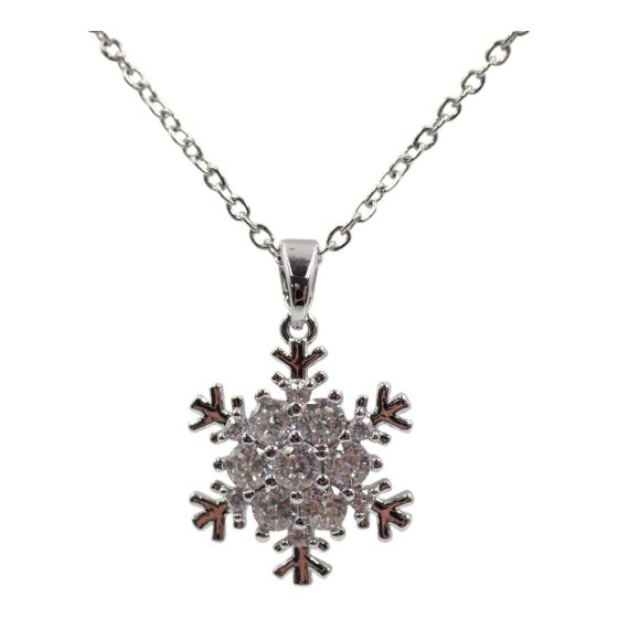 Rhodium colour plated snowflake design pendant decorated with genuine Clear crystal stones.
