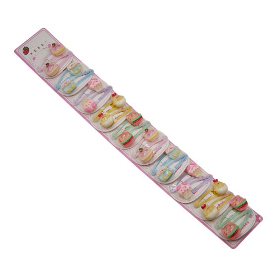 Girls assorted coloured enamelled metal bendy clips with assorted acrylic animal design motifs.
Pack of 10 pairs assorted on a clip strip for easy sale.