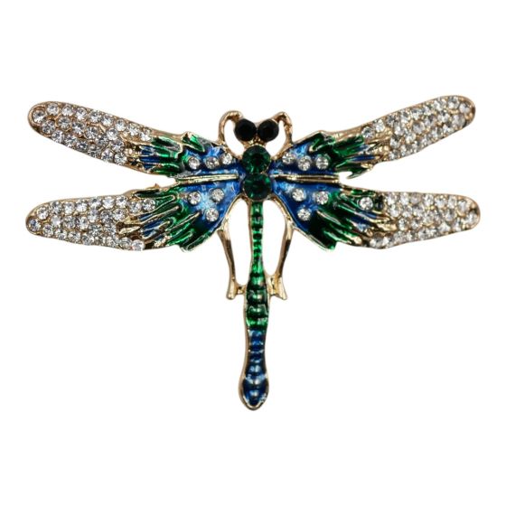 Venetti collection, Gold colour plated dragonfly design brooch with genuine crystal stones and coloured enamelling.
Measuring approx. 4cm x 6cm.
Presented on a display card in a clear bag with hole for easy display.
Pack of 3.