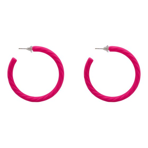 Rhodium colour plated, acrylic pierced hoop earrings.
With hypoallergenic backs.
