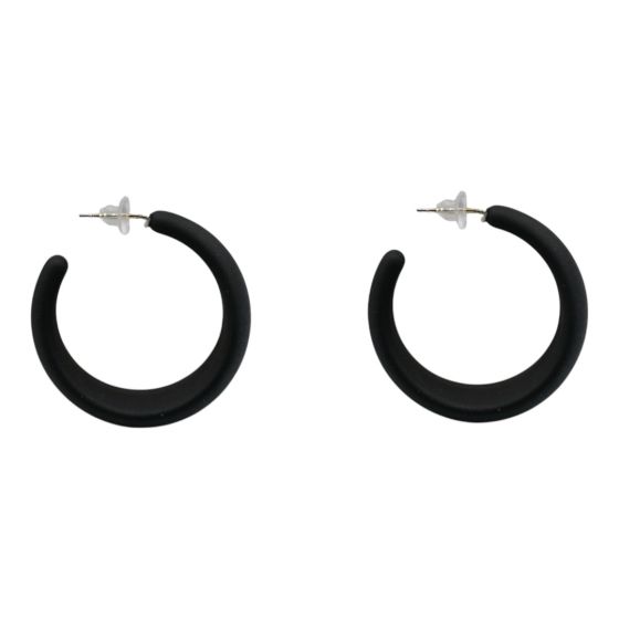 Rhodium colour plated, acrylic pierced hoop earrings.
With hypoallergenic backs.
