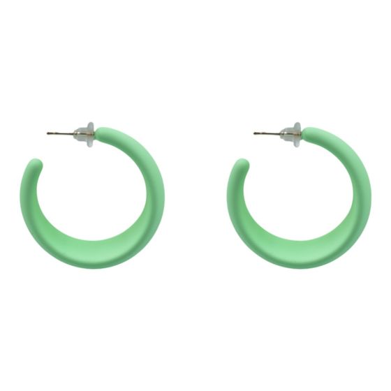 Rhodium colour plated, acrylic pierced hoop earrings.
With hypoallergenic backs.
