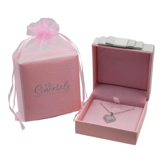 Ladies boxed Rhodium colour heart design pendant with genuine Clear crystal stones.