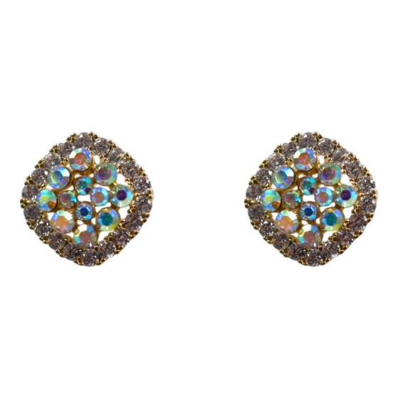 Gold colour plated pierced stud earrings with genuine Clear and AB crystal stones.
With hypoallergenic backs.
