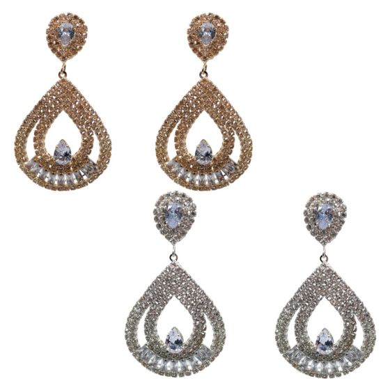 Gold or Rhodium colour plated clip-on drop earrings with genuine crystal and cubic zirconia stones.
