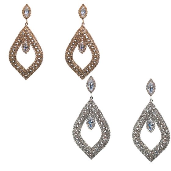 Gold or Rhodium colour plated clip-on drop earrings with genuine crystal and cubic zirconia stones.
