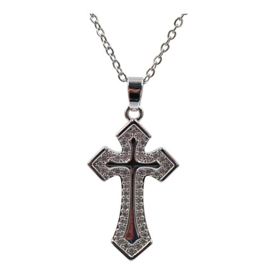 Rhodium colour plated, Cross pendant with genuine Clear crystal stones.
