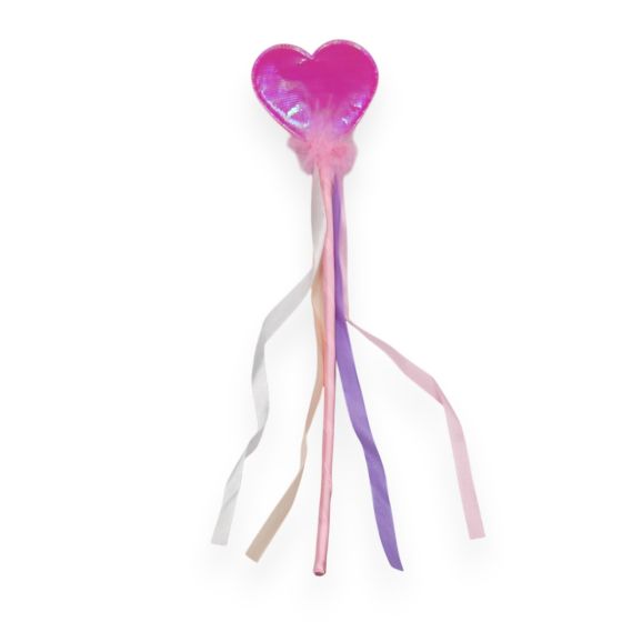 Girls iridescent heart wand decorated with Pink, Lilac, White and Peach satin ribbon, feathers.
Measuring approx. 35cm in length.
Pack of 12.