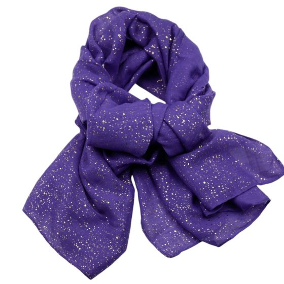 Cotton Feel Maxi Scarf With Sparkled Foil Print Design.
Measuring approx. 70cm x 180cm.
Pack of 3 or 5 assorted.