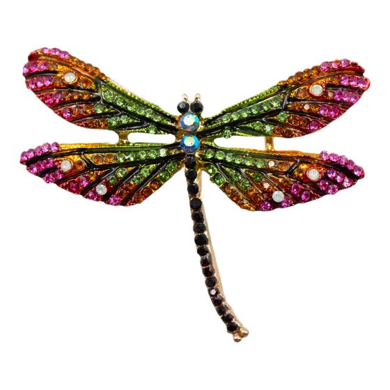 Venetti collection, Gold colour plated dragonfly brooch with coloured enamelling and genuine crystal stones.
