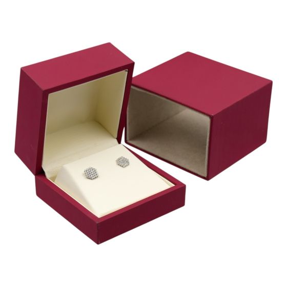 Couture Burgundy soft touch earrings box with a cream leatherette interior.
Box comes with a matching hard suede sleeve.

Box measuring approx. 8cm x 8cm x 5cm
Sleeve measures approx. 9cm 8.5cm x 6cm.

*Jewellery not included.